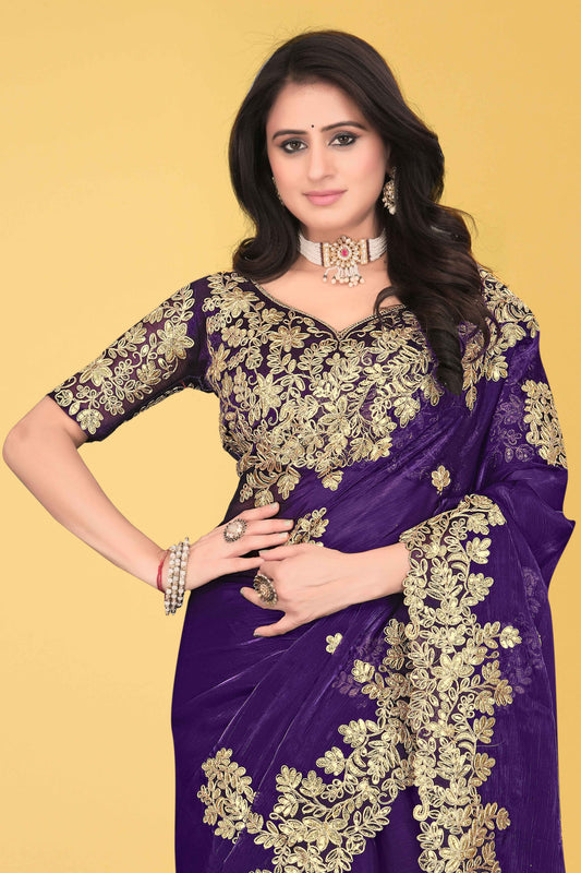 G-Shimmer Georgette Embroidered Saree with Designer Border