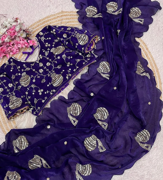 Regal Pot Embroidered Festive Saree - Purple
