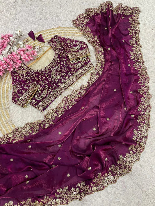 Royal Heavy Embroidered Wedding Saree - Wine