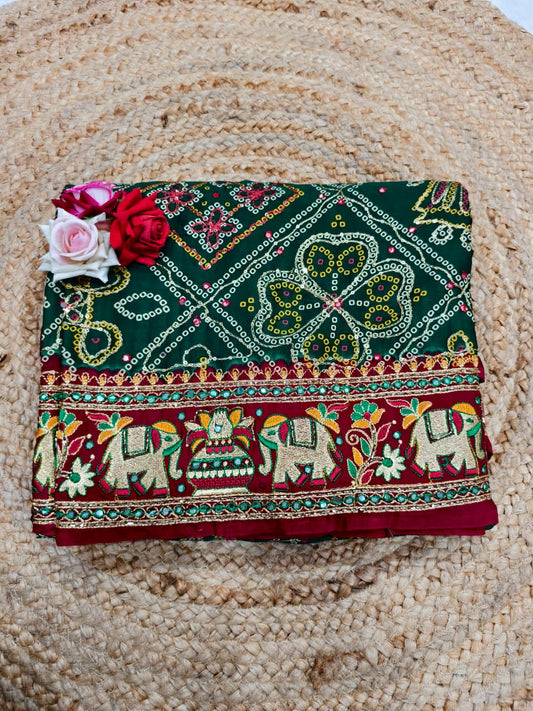 Exclusive Chanderi Bandhani Saree with Heavy Traditional Pallu