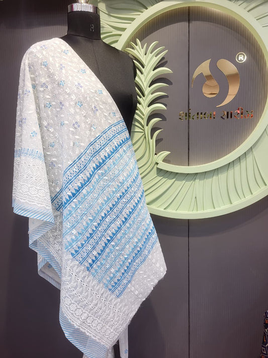 Elegant Geometric & Floral Chikankari Saree