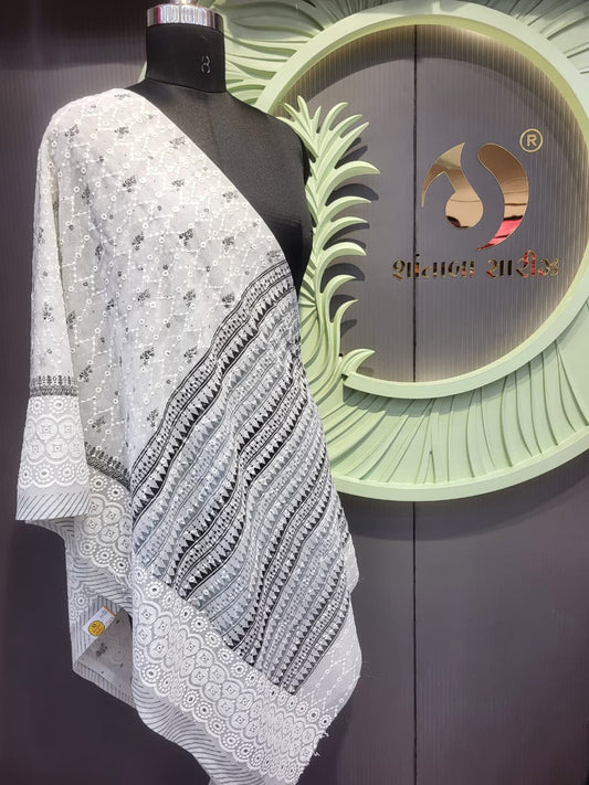 Elegant Geometric & Floral Chikankari Saree