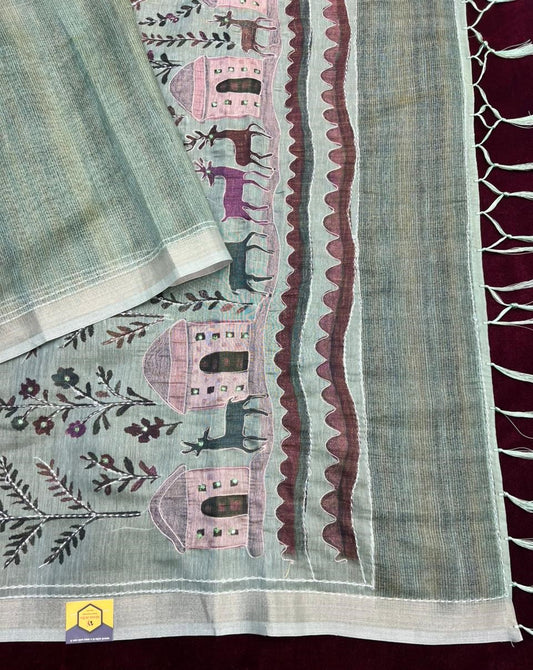 Pure Cotton Tebha Work Saree with Folk Art Border