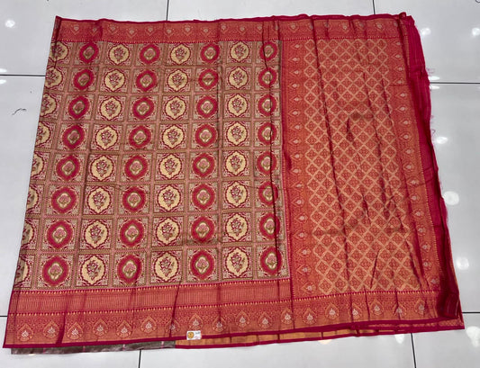 maroon & Gold Banarasi Silk Saree with Intricate Zari Weaving