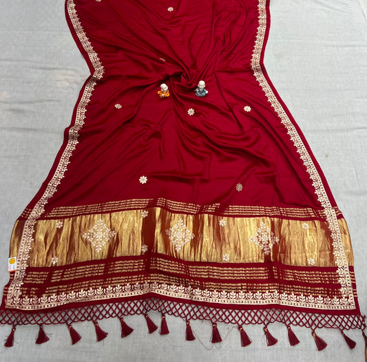 "Premium Pure Gaji Silk Saree With Handcrafted Gota Patti Work"