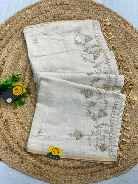 Shantabaa Saree | Pure Linen Cotton Handloom Style Work Saree