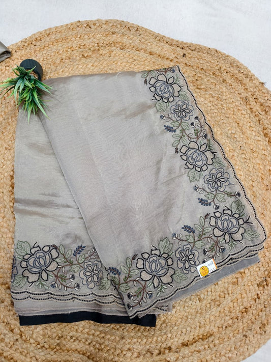 Elegant Soft Organza Saree with Embroidered Contrast Blouse