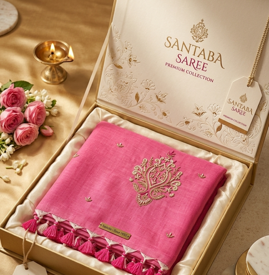 Elegant Handloom Pure Cotton Saree with Traditional Embroidered Pallu and Tassels