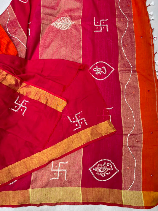 Exclusive Handloom Cotton Saree with Traditional Hand-Work Pallu | Shantabaa Saree