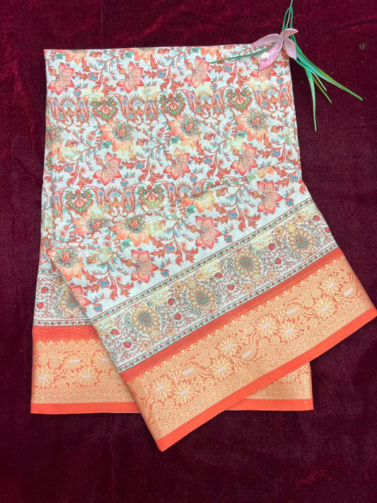 Elegant Kalamkari Print Soft Cotton Saree with Zari Border