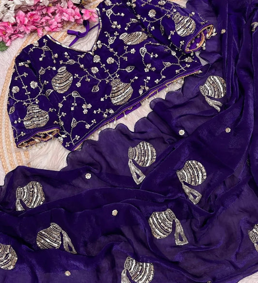 Regal Pot Embroidered Festive Saree - Purple