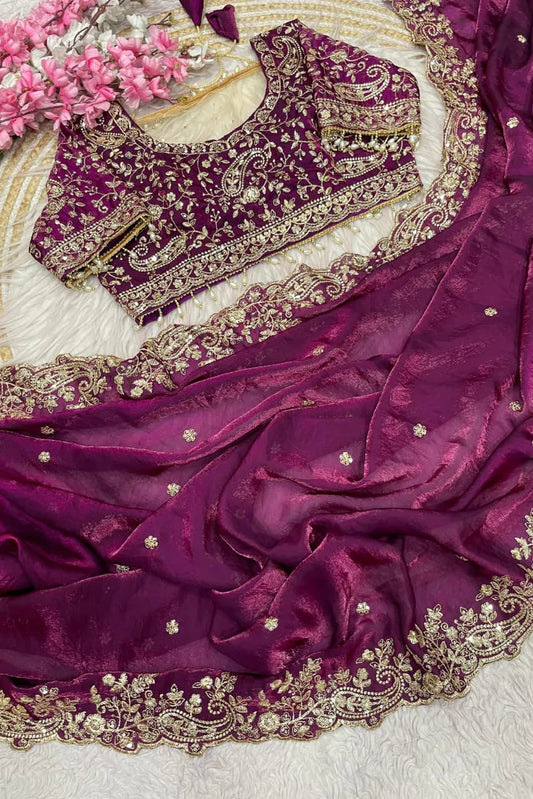 Royal Heavy Embroidered Wedding Saree - Wine