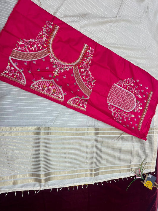 premium tissue cotton saree with designer twin blouse pieces
