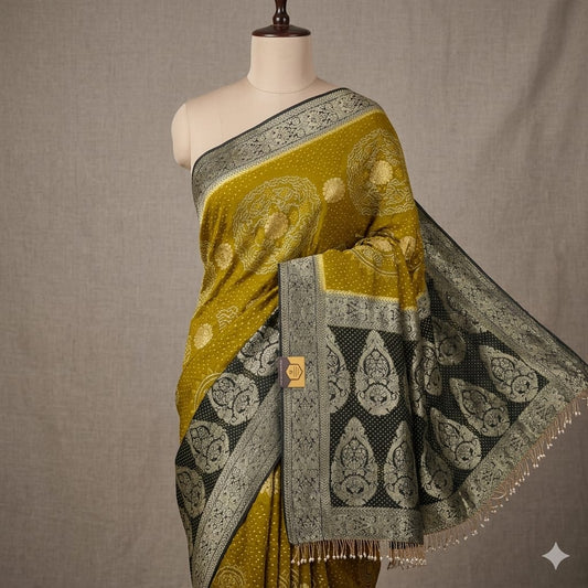 Designer Georgette Bandhani Saree with Heavy Zari Border