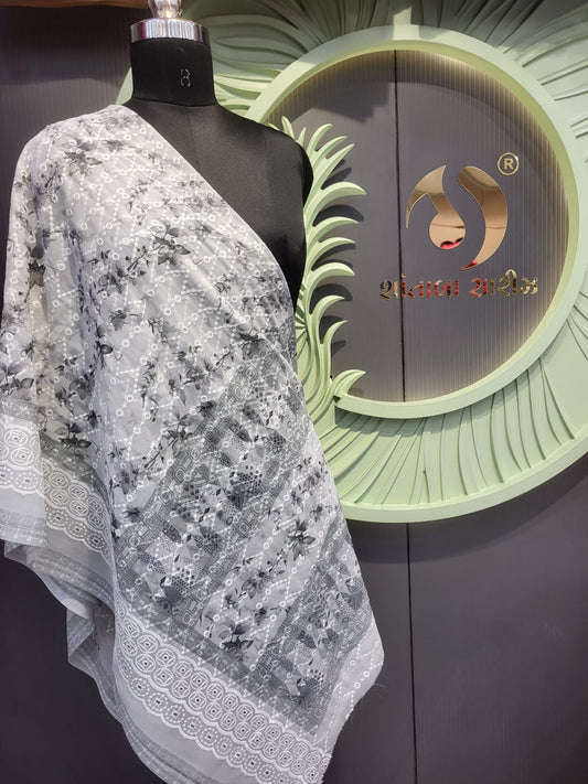 chikan digital work saree