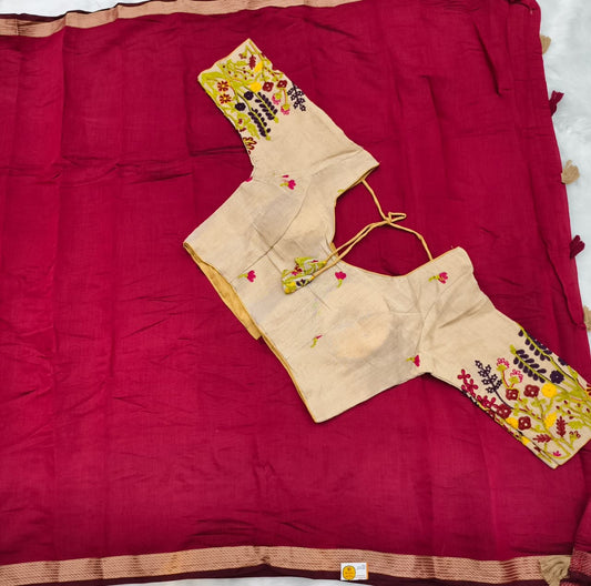 Elegant Plain Saree with Designer Embroidered Readymade Blouse