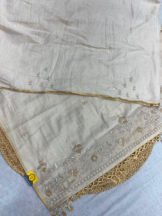 Shantabaa Saree | Pure Linen Cotton Handloom Style Work Saree