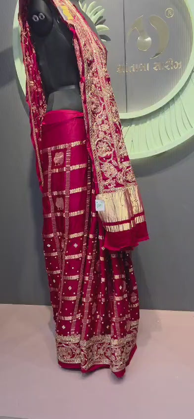 Shantabaa Saree Luxury Deep Red Chanderi Saree with Heritage Motif zardosi work & Golden Tissue Border