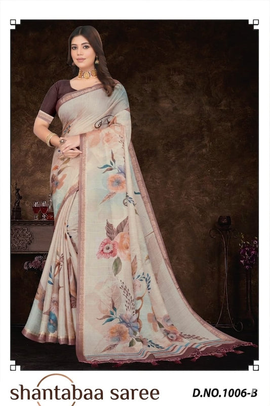 Shantabaa Saree | Elegant Floral Print Casual Saree with Tassels