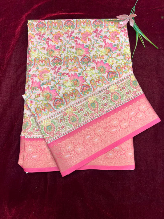 Elegant Kalamkari Print Soft Cotton Saree with Zari Border